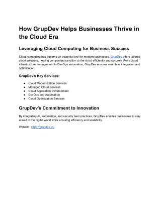How GrupDev Helps Businesses Thrive in the Cloud Era