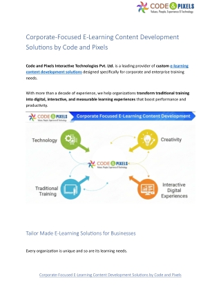 Corporate-Focused E-Learning Content Development Solutions by Code and Pixels