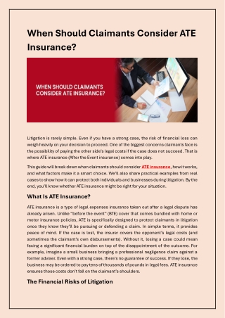A Practical Guide: When Claimants Should Choose ATE Insurance