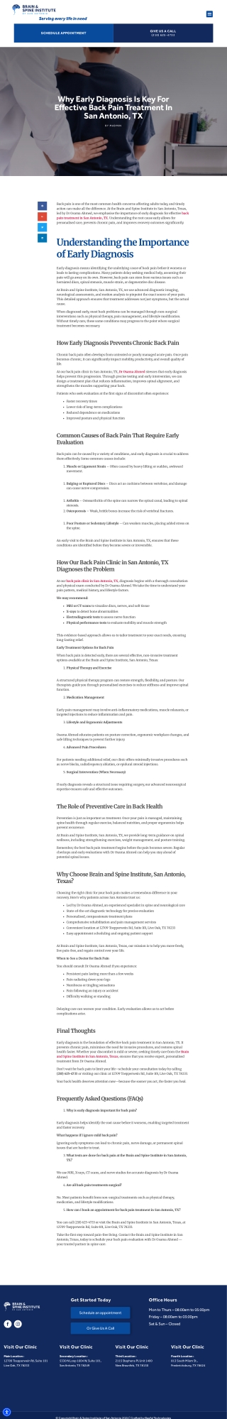 Early Diagnosis for Back Pain Treatment in San Antonio, TX