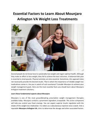 Essential Factors to Learn About Mounjaro Arlington VA Weight Loss Treatments