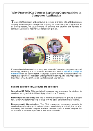 Why Pursue BCA Course, Exploring Opportunities in Computer Application