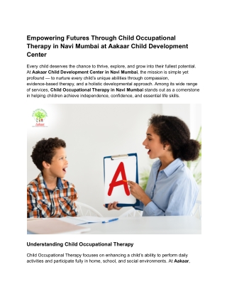 Empowering Futures Through Child Occupational Therapy in Navi Mumbai at Aakaar Child Development Center