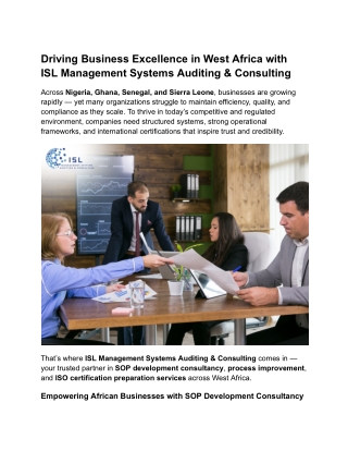 Driving Business Excellence in West Africa with ISL Management Systems Auditing & Consulting