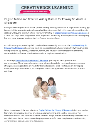 Creative Writing for Primary Two Singapore
