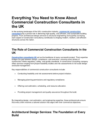 Everything You Need to Know About Commercial Construction Consultants in the UK