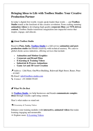 Bringing Ideas to Life with Toolbox Studio: Your Creative  Production Partner