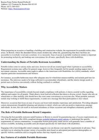 The Importance of Accessibility in Portable Bathroom Rentals in Boston