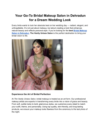 _Your Go-To Bridal Makeup Salon in Dehradun for a Dream Wedding Look
