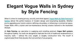 Elegant Vogue Walls in Sydney by Style Fencing