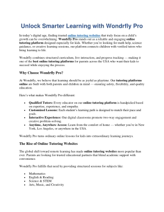 Wondrfly Pro: The Best Online Tutoring Platform for Kids to Learn & Grow.