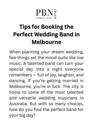 Tips for Booking the Perfect Wedding Band in Melbourne