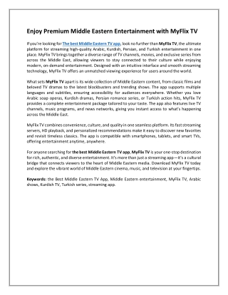 Enjoy Premium Middle Eastern Entertainment with MyFlix TV