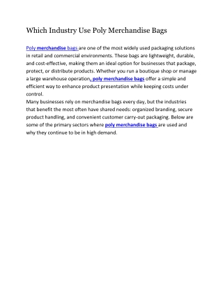 Which Industry Use Poly Merchandise Bags