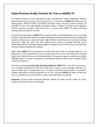 Enjoy Premium Arabic Content for Free on MyFlix TV