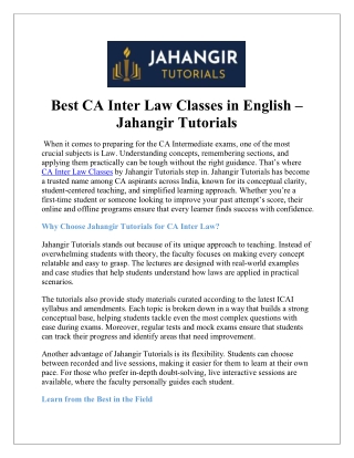 Affordable CA Inter Law Classes with Flexible Online Learning Options