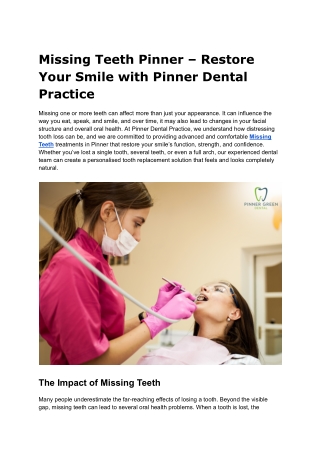 Missing Teeth Pinner – Restore Your Smile with Pinner Dental Practice