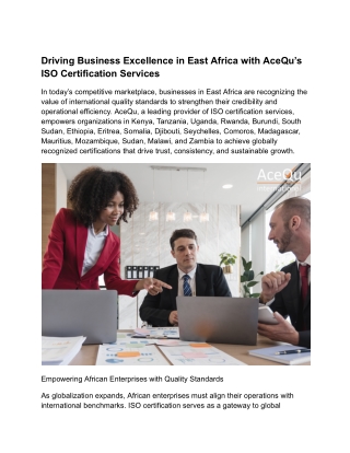 Driving Business Excellence in East Africa with AceQu’s ISO Certification Services