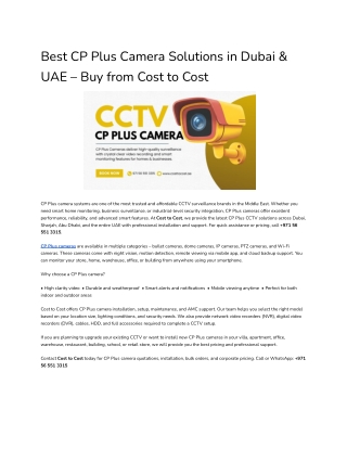 Best CP Plus Camera Solutions in Dubai & UAE – Buy from Cost to Cost