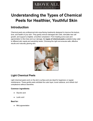 Understanding the Types of Chemical Peels for Healthier, Youthful Skin