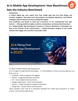 AI in Mobile App Development How BlazeDream Sets the Industry Benchmark