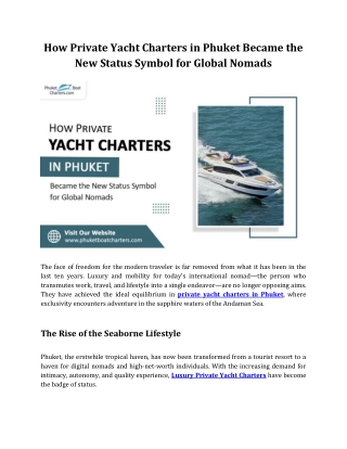 How Private Yacht Charters in Phuket Became the New Status Symbol for Global Nomads