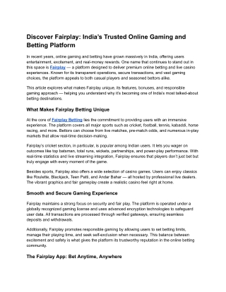 Discover Fairplay: India’s Trusted Online Gaming and Betting Platform