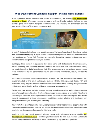 Web Development Company in Jaipur | Platina Web Solutions