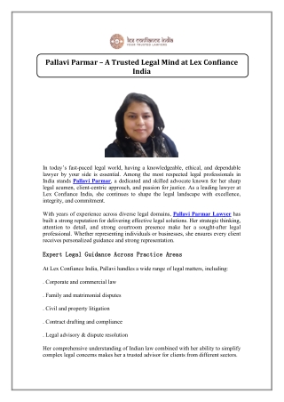 Pallavi Parmar – A Trusted Legal Mind at Lex Confiance India