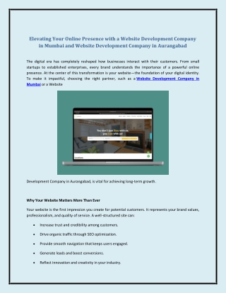 Elevating Your Online Presence with a Website Development Company in Mumbai