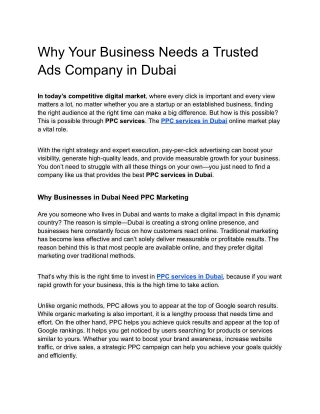 Why Your Business Needs a Trusted Ads Company in Dubai