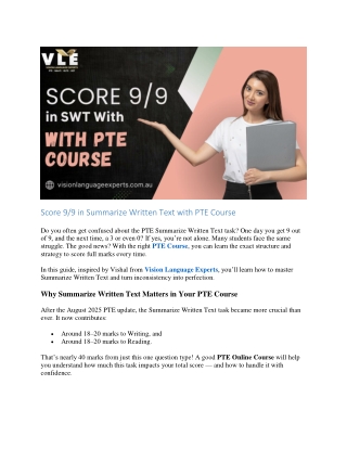 Score 9/9 in Summarize Written Text with PTE Course