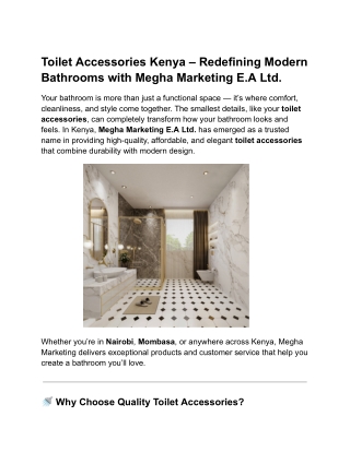 Toilet Accessories Kenya – Redefining Modern Bathrooms with Megha Marketing E.A Ltd.