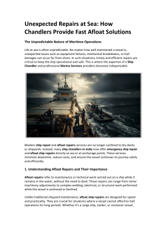 Unexpected Repairs at Sea How Chandlers Provide Fast Afloat Solutions