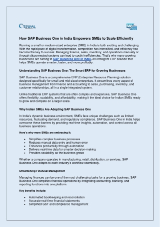 How SAP Business One in India Empowers SMEs to Scale Efficiently