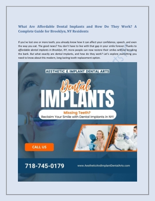 What Are Affordable Dental Implants and How Do They Work A Complete Guide for Brooklyn, NY Residents
