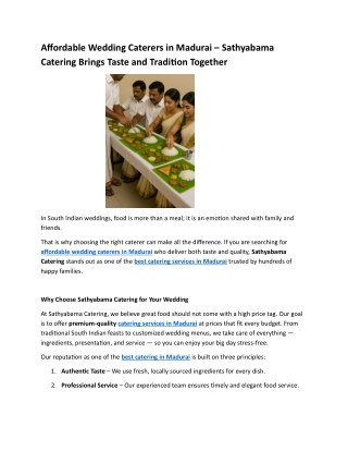 Affordable Wedding Caterers in Madurai – Sathyabama Catering