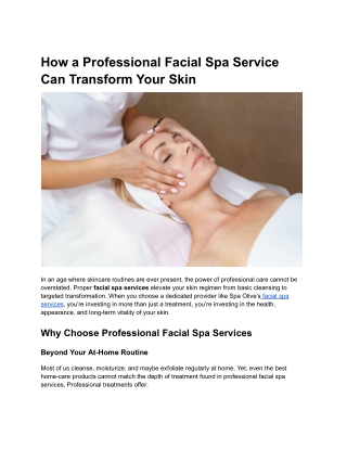 How a Professional Facial Spa Service Can Transform Your Skin