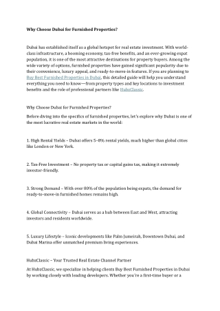 Why Choose Dubai for Furnished Properties