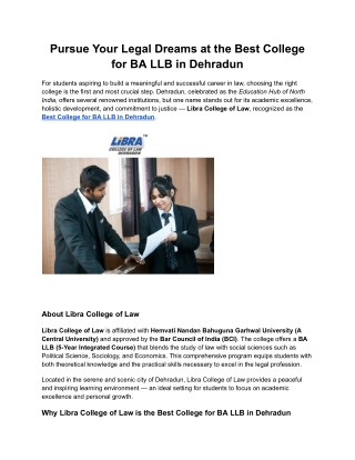Pursue Your Legal Dreams at the Best College for BA LLB in Dehradun