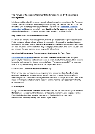The Power of Facebook Comment Moderation Tools by Socialmedia Management