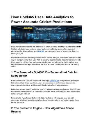 How Gold365 Uses Data Analytics to Power Accurate Cricket Predictions
