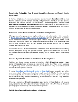 Revving Up Reliability_ Your Trusted BharatBenz Service and Repair Hub in Hyderabad