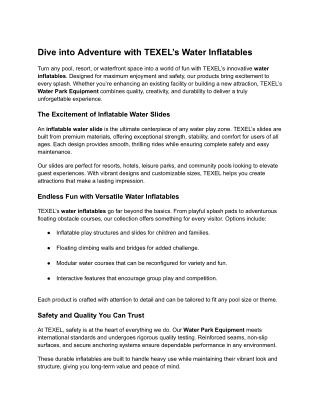 Premium Water Inflatables & Inflatable Water Slides | TEXEL Water Park Equipment