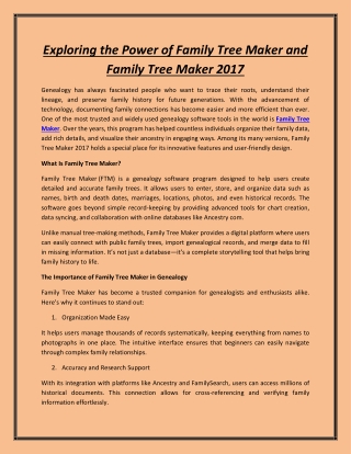 Exploring the Power of Family Tree Maker and Family Tree Maker 2017