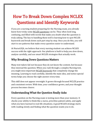 How To Break Down Complex NCLEX Questions And Identify Keywords