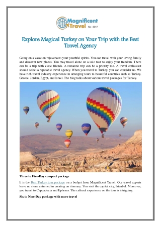 Explore Magical Turkey on Your Trip with the Best Travel Agency