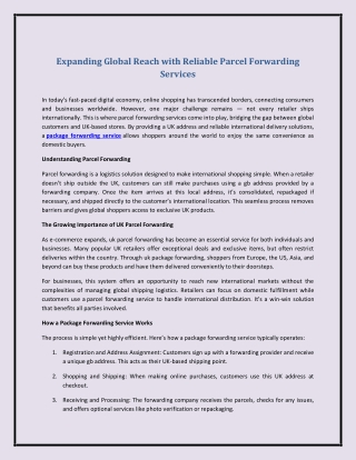 Expanding Global Reach with Reliable Parcel Forwarding Services
