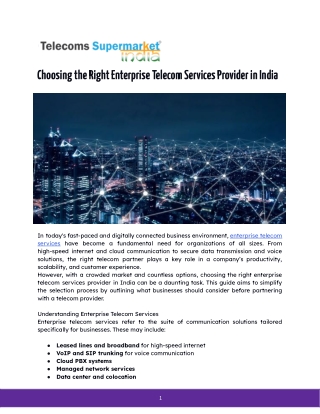 Choosing the Right Enterprise Telecom Services Provider in India