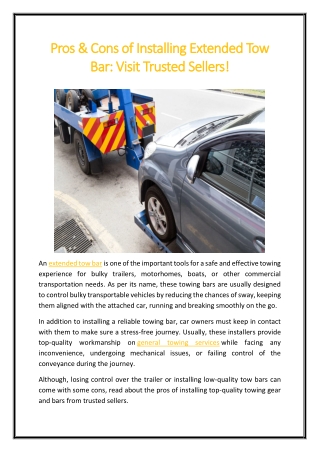 Pros & Cons of Installing Extended Tow Bar Visit Trusted Sellers!